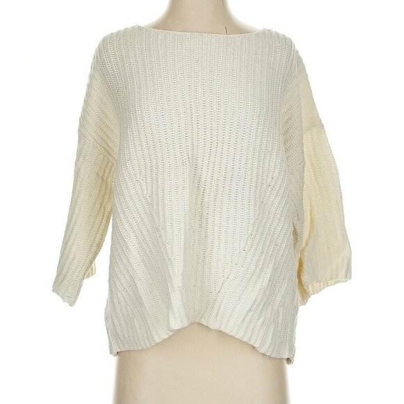 H&M Ivory/Cream Knit Pullover Sweater 3/4 Length Sleeves Loose Chunky Sweater - Picture 3 of 9